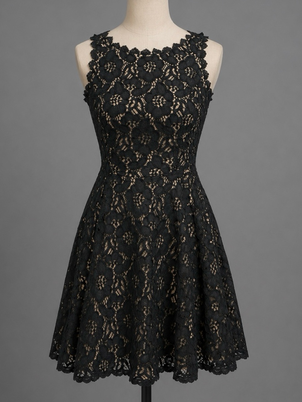 Vintage Loft Nude Black Lace Overlay sz XS Cocktail Formal Flared Dress